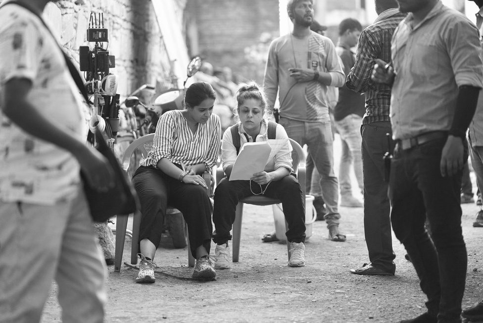 Salona Bains Joshi and Shubh Shivdasani reviewing the script together on the Dupahiya set